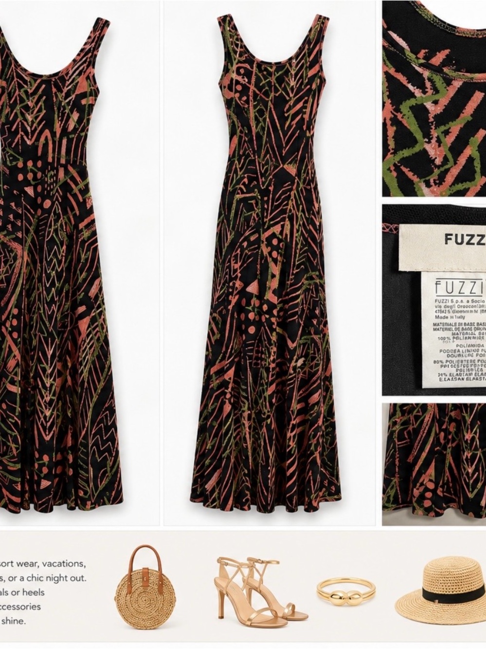 Fuzzi Black Maxi Dress with Pink and Olive Abstract Print - Picture 3 of 3